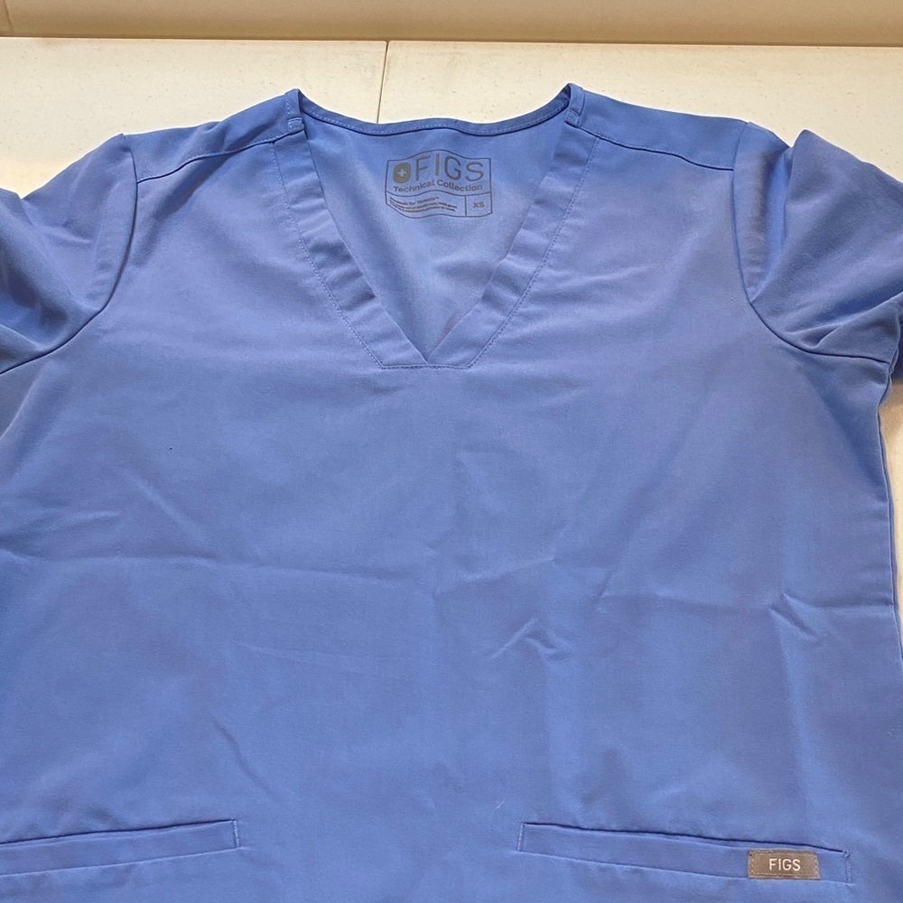 Figs Classic Blue V-Neck Scrub Top